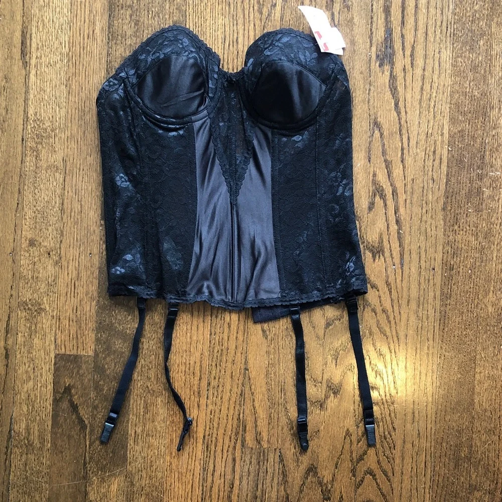 VINTAGE CORSET! Carnival Black Lace Full Coverage Torsolette Lingerie Shapewear